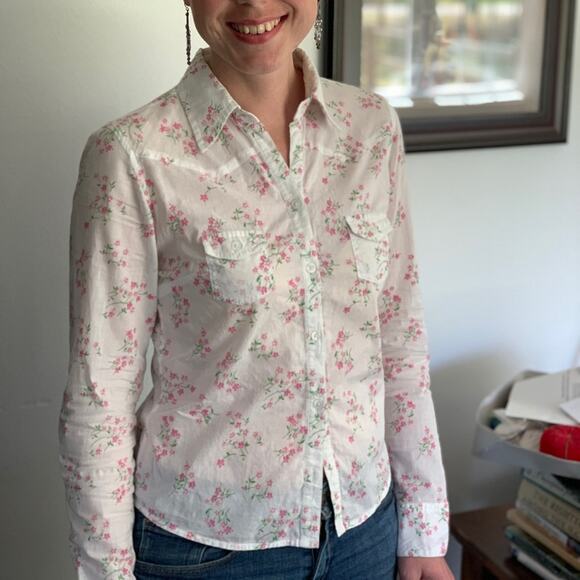 Aeropostale Pink Floral Buttondown Shirt, Size XS - Picture 1 of 5